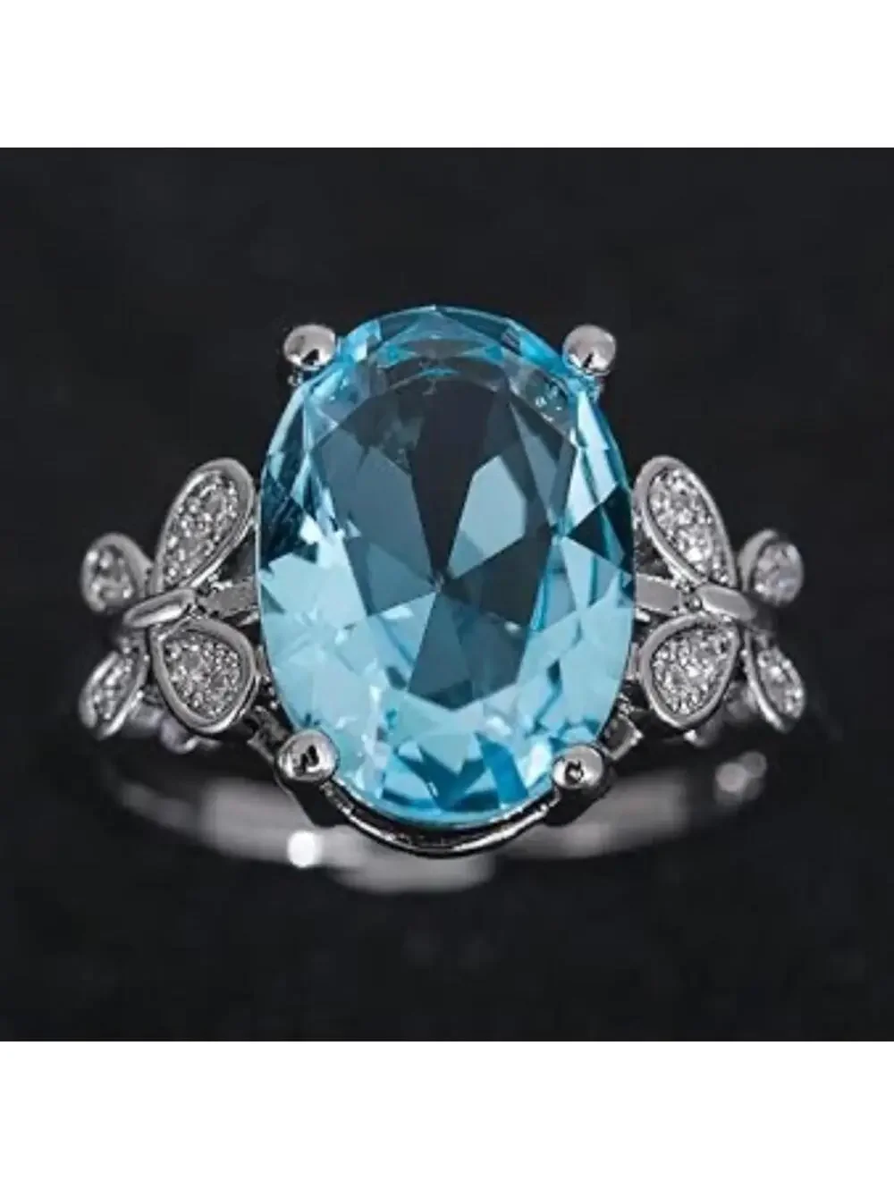 Blue Gemstone Silver Ring Size 7